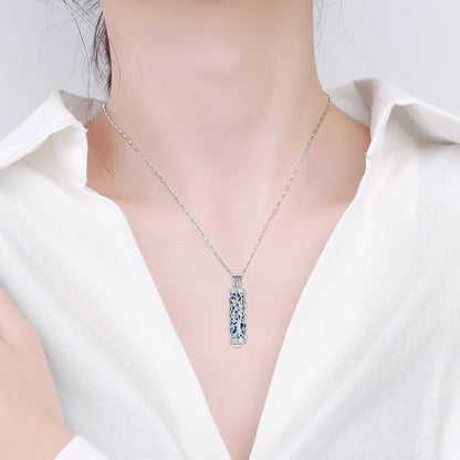 Imrsanl Cylinder Cremation Urn Necklace for Ashes of Loved One - color: Tree-Blue