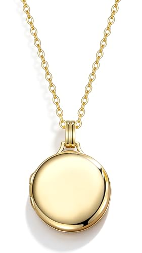 YOUFENG Love Heart Locket 14K Gold-Filled Oval Circle Rectangle Lockets that Hold Pictures Necklace for Women - color: GoldCircle