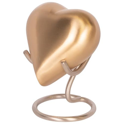 Brushed Gold Heart Keepsake Cremation Urn for Ashes, Brass, Gold Urn, Keepsake Sized Cremation Urn, 3 Inches Wide - color: Brushed Gold