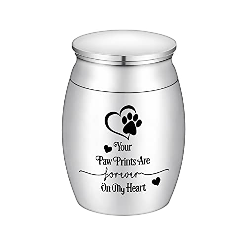 Small Dog Paw Keepsake Urn - Mini Cremation Urn for Pets - 1.57 Inches - Your Paw Prints are Forever On My Heart - color: Silver