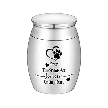 Small Dog Paw Keepsake Urn - Mini Cremation Urn for Pets - 1.57 Inches - Your Paw Prints are Forever On My Heart - color: Silver