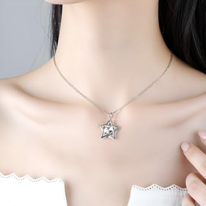 925 Sterling Silver Necklace for Women – Layered Stackable Choker Necklaces with Heart Photo Locket & Star - Pendant 18" Chain Gift for Wife, Mom, Girlfriend, Birthday, Anniversary, Valentine’s Day - color: Bright Stone Star