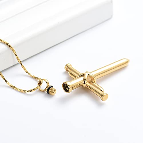 Imrsanl Cremation Jewelry Nail Cross Urn Necklace Pendant - color: Gold