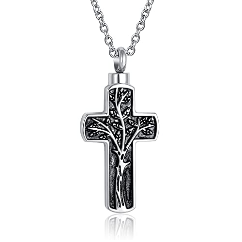 Cross Urn Necklace for Ashes Keepsake Urn Cremation Jewelry Memorial Ash Holder Pendant - style: Family Tree