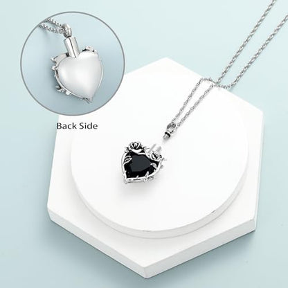 shajwo Cremation Jewelry Rose Flower Heart Urn Necklaces for Ashes for Women Memorial Human Ashes Pendant - color: Black