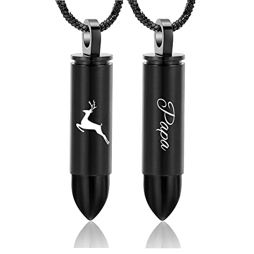 Yinplsmemory Cremation Jewelry for Ashes Locket Deer Bullet Pendant Urn Necklace for Ashes Keepsake Memorial Jewelry for Ashes for Dad Papa - color: Black-Papa
