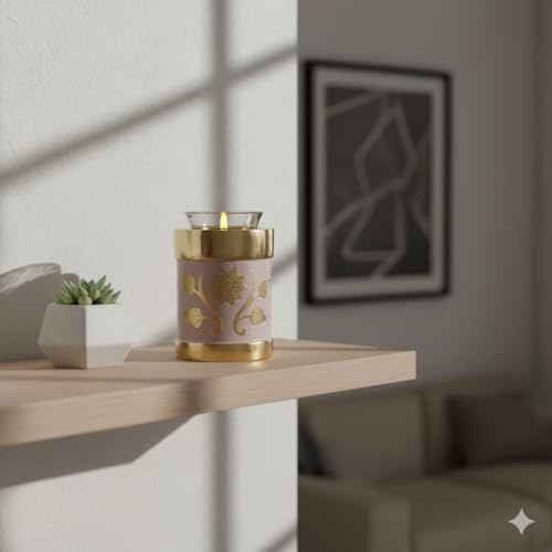 Pink Garden Brass Tealight Cremation Urn | Unique Brass Funeral Urn with Gold & Pink Enamel Details | Tealight - size: Tealight
