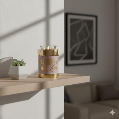 Pink Garden Brass Tealight Cremation Urn | Unique Brass Funeral Urn with Gold & Pink Enamel Details | Tealight - size: Tealight