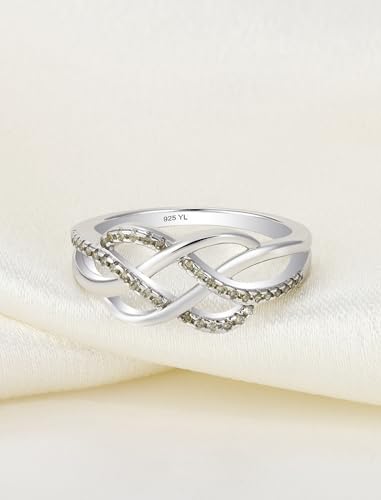 YL Celtic Knot Rings 925 Sterling Silver Twisted Knot Ring Birthstone Infinity Statement Jewelry for Women-size5 - color: 08-peridot-Aug