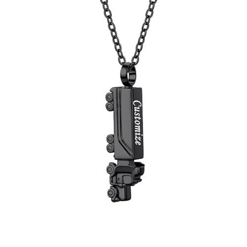18 Wheeler Semi Truck Urn Necklace for Ashes Stainless Steel Cremation Memorial Pendant Trucker Keepsake Gift for Men Women - color: Customize