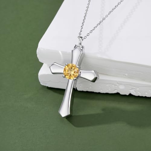 YYB Urn Necklace for Ashes Women Heart Birthstone Cross Cremation Jewelry | Memorial Keepsake Funeral Jewelry for Loved Ones (with Funnel Filler) - color: 11--Citrine November