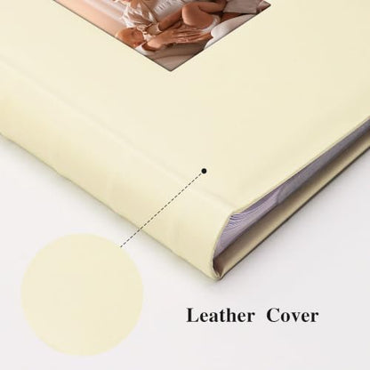 Vienrose Photo Album 4x6 300 Photos PU Leather Cover White | Memo Area, Personalized Window, Slip-In Pockets, Acid-Free & PVC-Free, Store Wedding Baby Vacation Memories - color: White