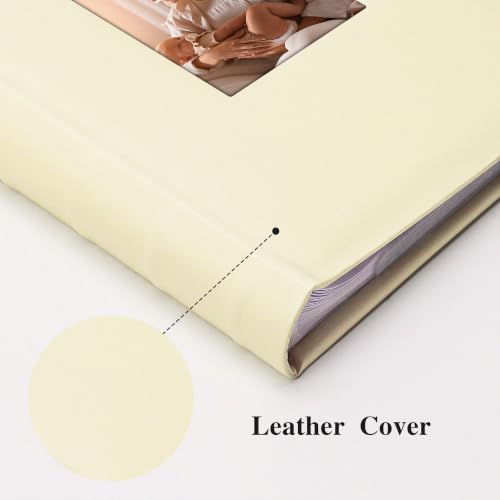 Vienrose Photo Album 4x6 300 Photos PU Leather Cover White | Memo Area, Personalized Window, Slip-In Pockets, Acid-Free & PVC-Free, Store Wedding Baby Vacation Memories - color: White