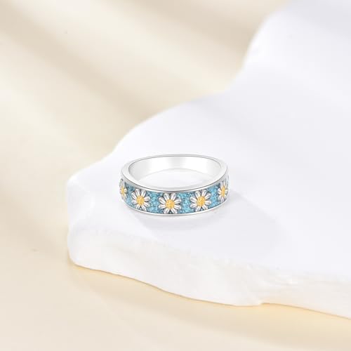 ONEFINITY Turquoise Rings S925 Sterling Silver Turquoise Ring Jewelry Gift For Women Men - size: 9, style: Daisy