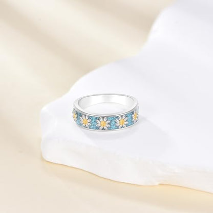 ONEFINITY Turquoise Rings S925 Sterling Silver Turquoise Ring Jewelry Gift For Women Men - size: 7, style: Daisy