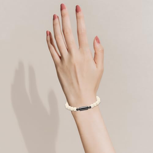 Oinsi Lava Rock Bracelet With Tube Memorial Urn Jewelry For Ashes Of Loved Ones Keepsake Cremation Bracelet Women Men Adjustable Length - color: White