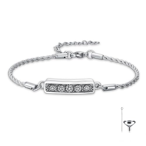 Urn Bracelet for Ashes for Women 925 Sterling Silver Bar Cremation Bracelet Cremation Memorial Keepsake Jewelry Gifts for A Loss of Loved Ones - style: Sunflower