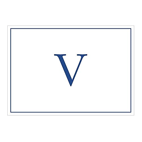 Caspari Navy Embossed Initials Boxed Note Cards in Letter V, 8 Cards & Envelopes - color: Navy V
