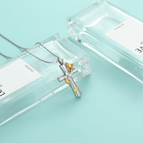 Cross Urn Necklaces for Men Women Cat Butterfly Cremation Jewelry for Ashes Stainless Steel Pet Memorial Ashes Pendant Keepsakes Jewelry - color: Gold