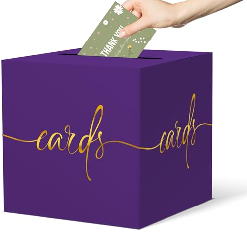 2 Pack Purple Card Box with Gold Foil Design, Paperboard 8.7" Card Box for Birthday Wedding Party Graduation Retirement Anniversary Valentine's Day & Baby Showers, Raffle or Money Box - color: Purple Card Box with Gold Foil, size: 8.7×8.7×8.7Inch(2 Pack)