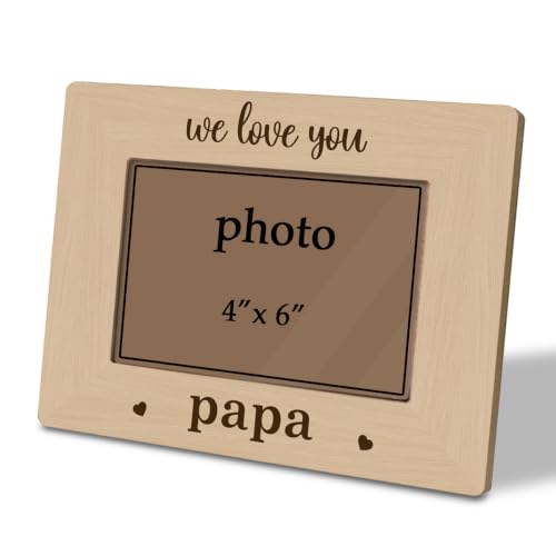 Papa Picture Frame Holds 4 x 6 Photo, We Love You Papa Wooden Photo Frame Gift, Rustic Farmhouse Family Keepsake for Father’s Day Birthday or Thanksgiving, Family Table Top Desk Display - color: Father09
