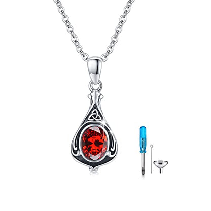 Urn Necklace for Ashes Cremation Jewelry 925 Sterling Silver Ashes Pendant Necklace Memorial Jewelry Gifts for Women Men Girls Boys - style: Celtic-January-Garnet