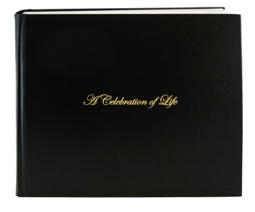 Funeral Guest Book, 8.875" x 7" Black Hardbound, 48 Pages | A Celebration of Life Bonded Leather Memorial Book - Made in USA - color: Black