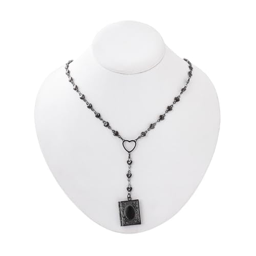 Personalized Heart Locket Necklace for Women Stainless Steel- Heart Necklace - color: Black-H