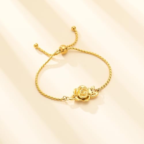 Minicremation Women's Adjustable Rose Urn Bracelet Ashes Holder Memorial Elegant Link Chain Keepsake Cremation Bangle to Hold Ashes - color: Gold-B
