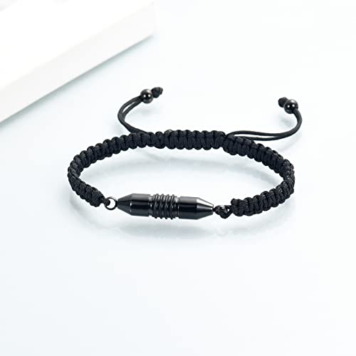 Hearbeingt Cylinder Cremation Bracelet for Ashes Adjustable Rope Urn Bangle - color: D-Black