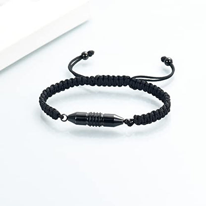 Hearbeingt Cylinder Cremation Bracelet for Ashes Adjustable Rope Urn Bangle - color: D-Black