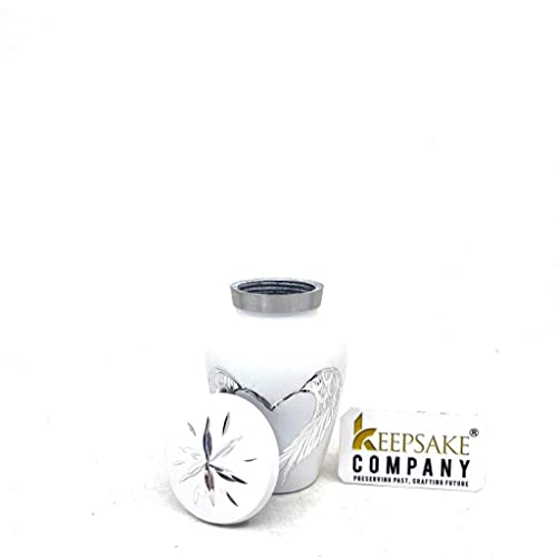 Keepsake COMPANY's White Small Urns for Human Ashes - Angel Wings Mini Urns - Cremation Keepsakes urns for Ashes – Urn -ERN - Tiny Urns for Men - (Single Miniature Urn) - color: White Matte