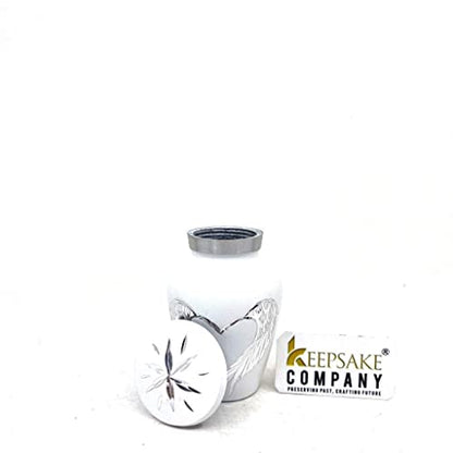 Keepsake COMPANY's White Small Urns for Human Ashes - Angel Wings Mini Urns - Cremation Keepsakes urns for Ashes – Urn -ERN - Tiny Urns for Men - (Single Miniature Urn) - color: White Matte