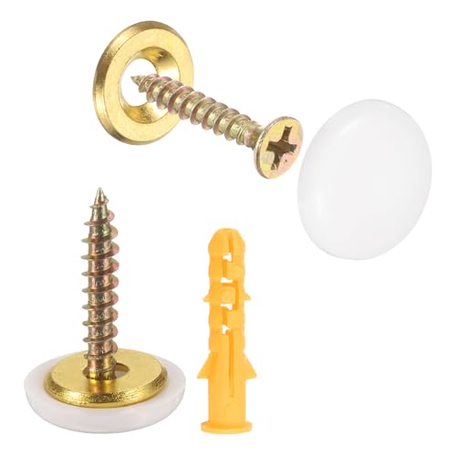 uxcell 12 Pcs 16.8 mm Decorative Caps Cover Nails, Zinc Alloy Screw Covers Caps Mirror Fixing Screws for Mirrors, Coffee Tables, Wooden or Glass Furniture, White - color: White