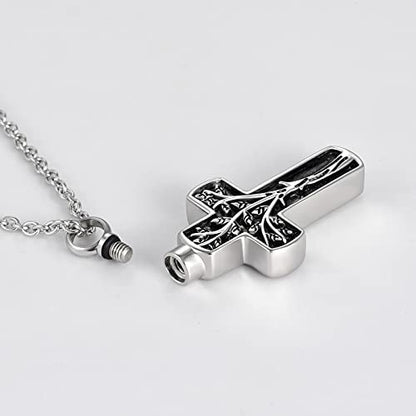 Cross Urn Necklace for Ashes Keepsake Urn Cremation Jewelry Memorial Ash Holder Pendant - style: Family Tree