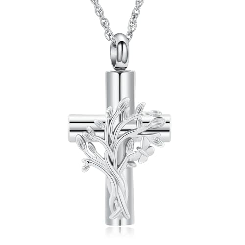 shajwo Tree of Life Cross Urn Necklace for Ashes - color: Silver