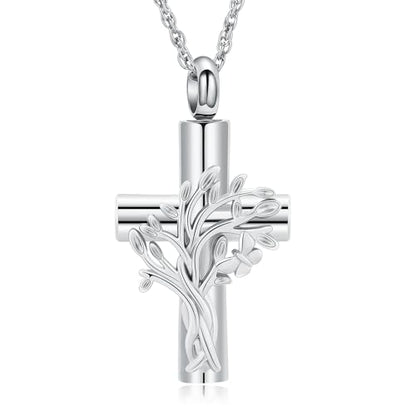 shajwo Tree of Life Cross Urn Necklace for Ashes - color: Silver