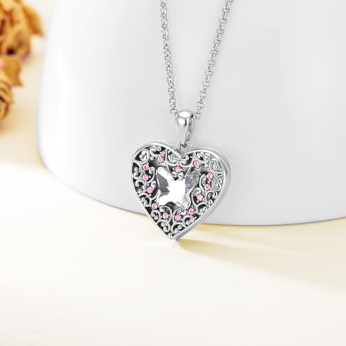 Dorunmo Personalized Locket Necklace 925 Sterling Silver that Holds Pictures Butterfly Birthstone Photo Heart Locket Custom Jewelry Congratulations New Beginnings New Job Gifts for Women - color: Butterfly, style: Only Locket