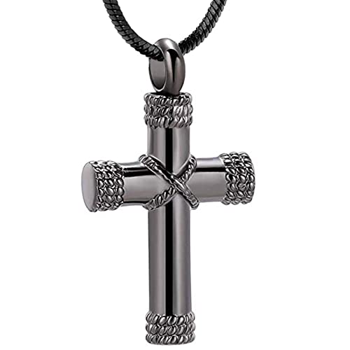 shajwo Cremation Jewelry Cross Urn Necklaces for Ashes for Women Men Urn Pendant Memorial Keepsake Ash Holder - color: Black-b