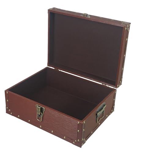 DreamsEden Large Wooden Storage Chest with Hinged Lid, Vintage Decorative Trunk Box for Keepsake Jewelry Photos, Memory Hope Chest with Metal Clasp and Handles, 15.5 x 11.5 x 6.5 Inches - color: Brown