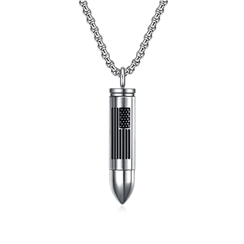 Rnivida Stainless Steel Urn Ashes Pendant Necklace with Cross Bible Verse, Urn Necklace for Men - color: American Flag - A