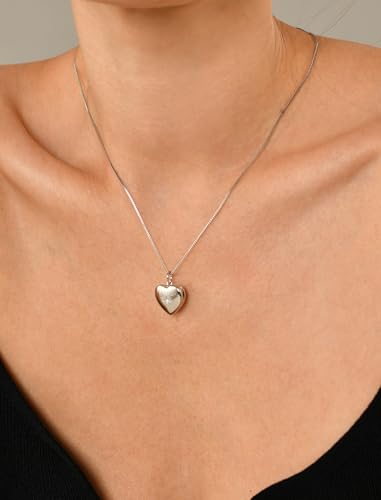 YL Heart Locket Picture Necklace Sterling Silver Personalized Photo Pendant Birthstone Jewelry for Women - color: 04-diamond-Apr
