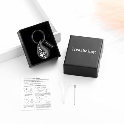 Hearbeingt Teardrop Urn Keychain for Ashes Tree of Life Cremation Jewelry - color: Paw Print-black