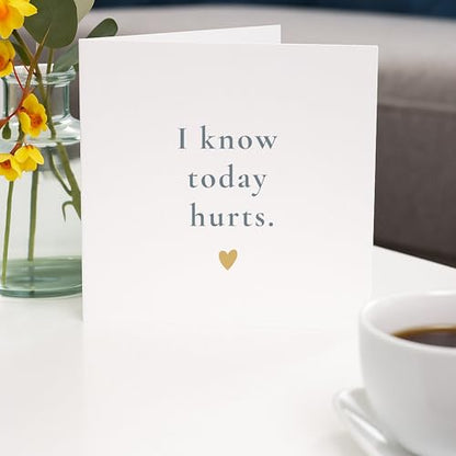 TEEMI-I Know Today Hurts – Minimalist Encouragement Card for Grief, Loss, Depression Support – Blank Inside with Free Comfort Stickers