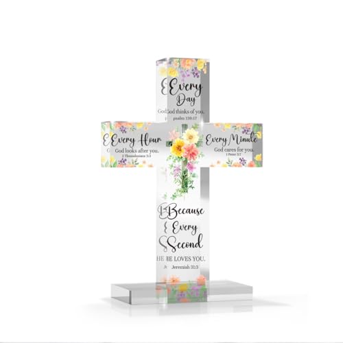 Christian Religious Catholic Cross Baptism Gifts for Women Acrylic Decor Standing Decor Jesus Catholic Bible Scripture Inspiration Gift Cross for Women Men Mother Day 3.5x5 Inches - color: Psalm, size: 5.3x3.5