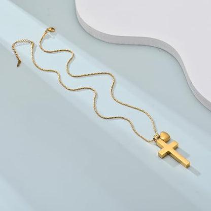 Imrsanl Religious Cross Urn Necklace Cremation Jewelry Keepsake | Stainless Steel, Memorial Urn Pendant, For Human Pet Ashes, For Women Men - color: Gold with Heart