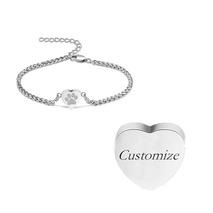 Heart Urn Bracelet for Pet Ashes - Paw Print Cremation Bangle Jewelry for Women - color: Customize