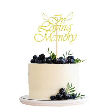 Happy Birthday in Heaven,In Loving Memory Cake Topper for Birthday,Anniversary,Funeral,Celebration of Life Party Supplies,Gold Glitter - color: In Loving Memory