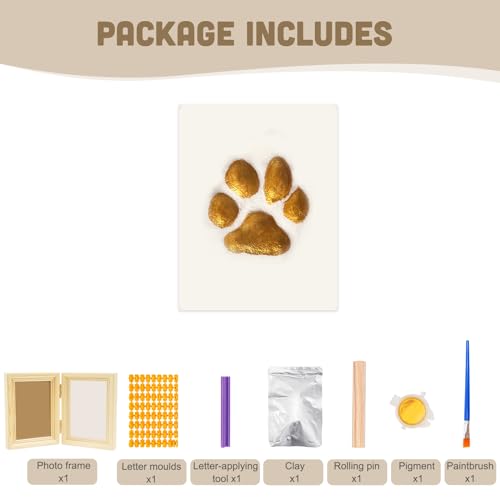 Avont Paw Print Kit, Pet Memorial Keepsake with Frame | Skin-Friendly Air-Dry Clay | Wooden Double-Hinged Frame | DIY Pet Name Stencils | Tabletop & Wall Mount | Natural - color: Natural
