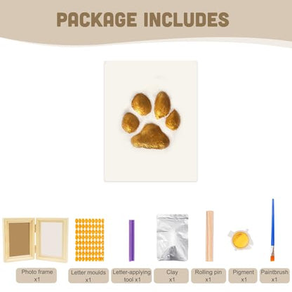 Avont Paw Print Kit, Pet Memorial Keepsake with Frame | Skin-Friendly Air-Dry Clay | Wooden Double-Hinged Frame | DIY Pet Name Stencils | Tabletop & Wall Mount | Natural - color: Natural